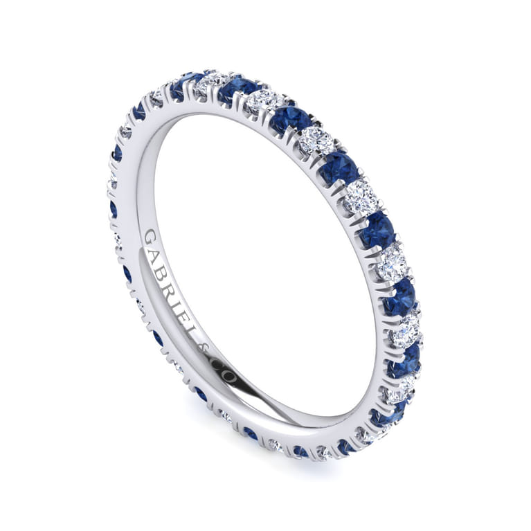 Eternity Band Wedding Ring in 14k White Gold with Round Sapphire at Gabriel & Co. - Shot 3
