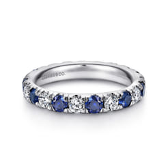 Bari - 14K White Gold French Pave Set Sapphire and Diamond Eternity Band