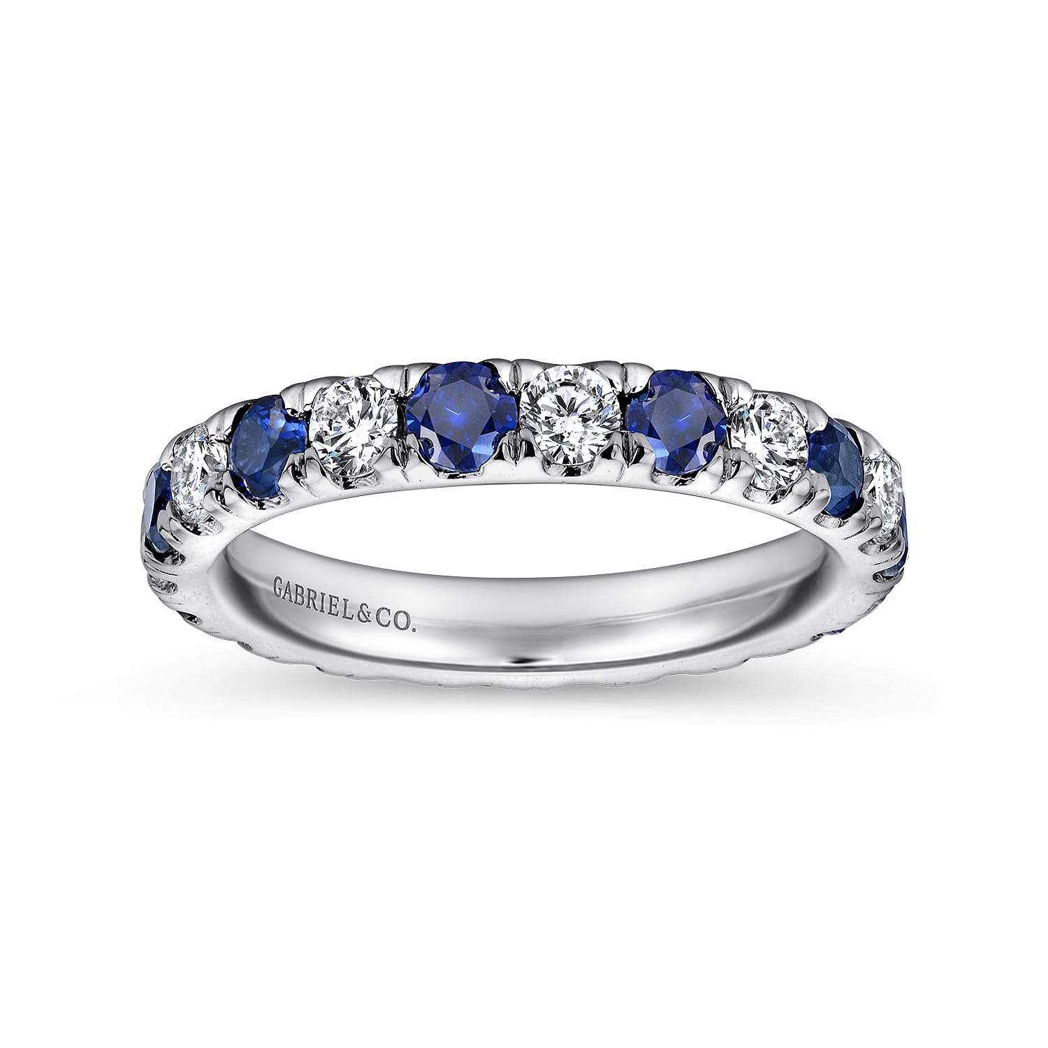 Eternity Band Wedding Ring in 14k White Gold with Round Sapphire at Gabriel & Co. - Shot 4