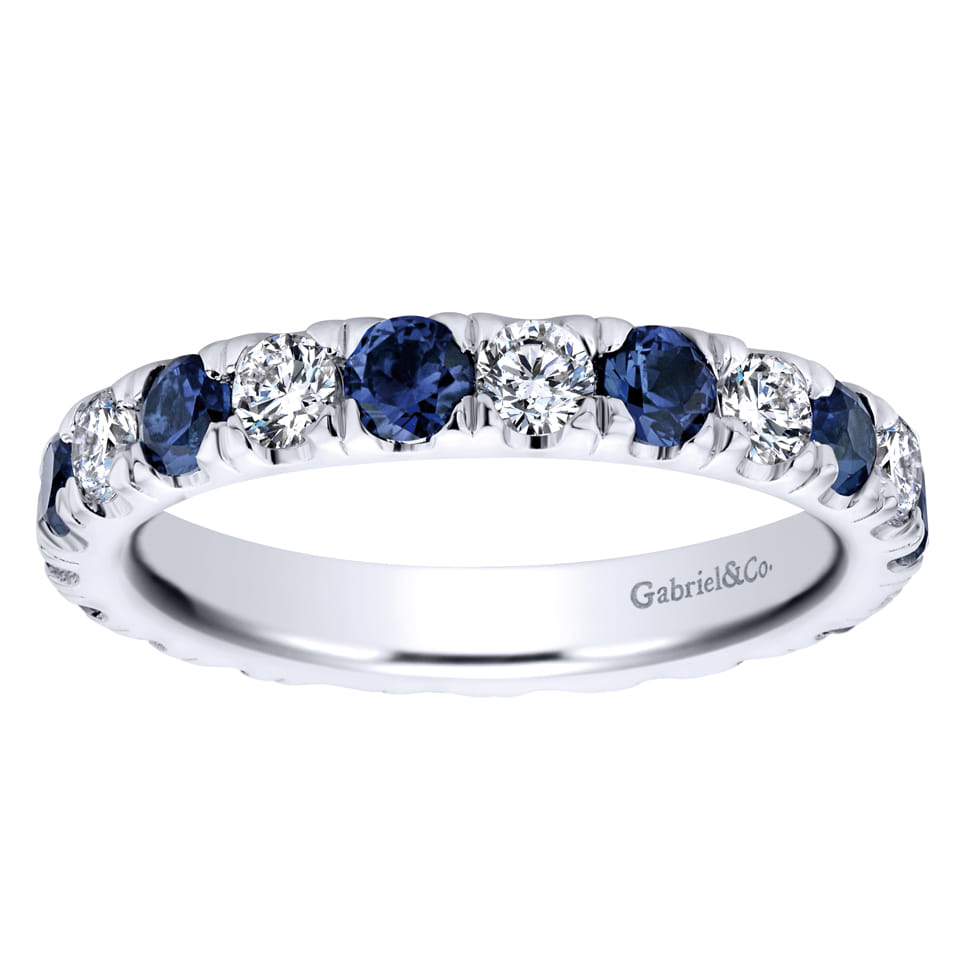 Eternity Band Wedding Ring in 14k White Gold with Round Sapphire at Gabriel & Co. - Shot 5