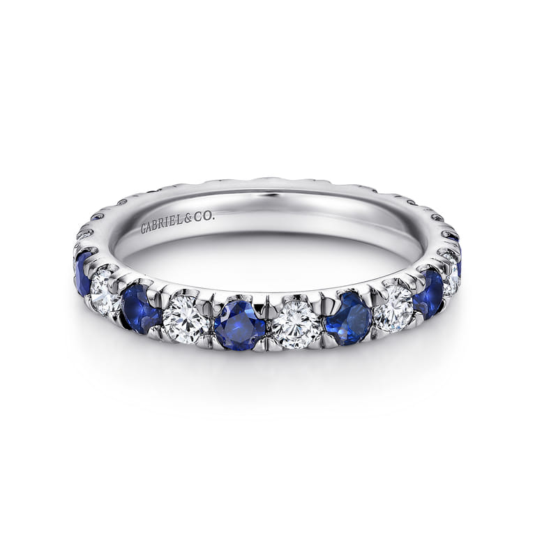 Eternity Band Wedding Ring in 14k White Gold with Round Sapphire at Gabriel & Co. - Shot 1