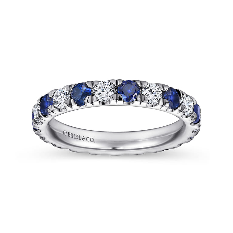 Eternity Band Wedding Ring in 14k White Gold with Round Sapphire at Gabriel & Co. - Shot 4