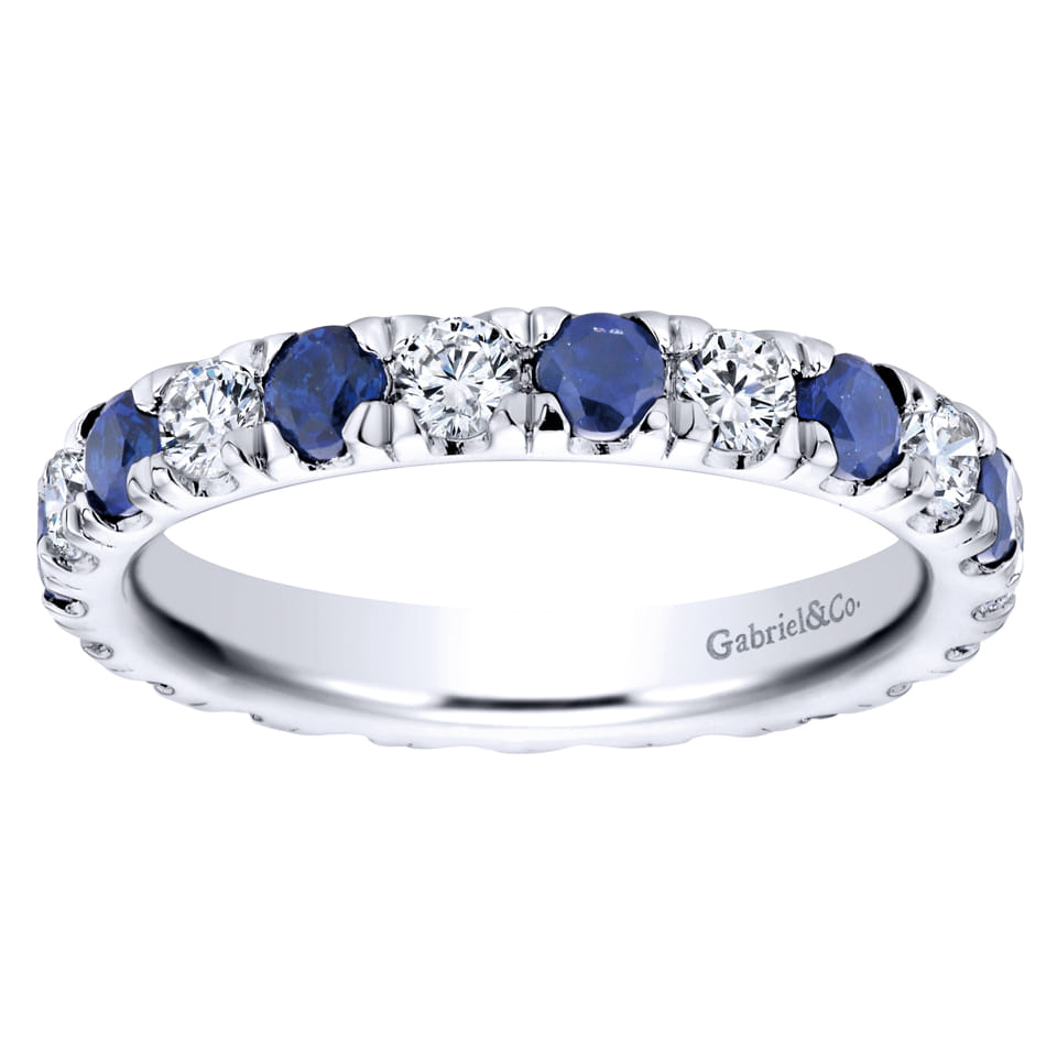 Eternity Band Wedding Ring in 14k White Gold with Round Sapphire at Gabriel & Co. - Shot 5