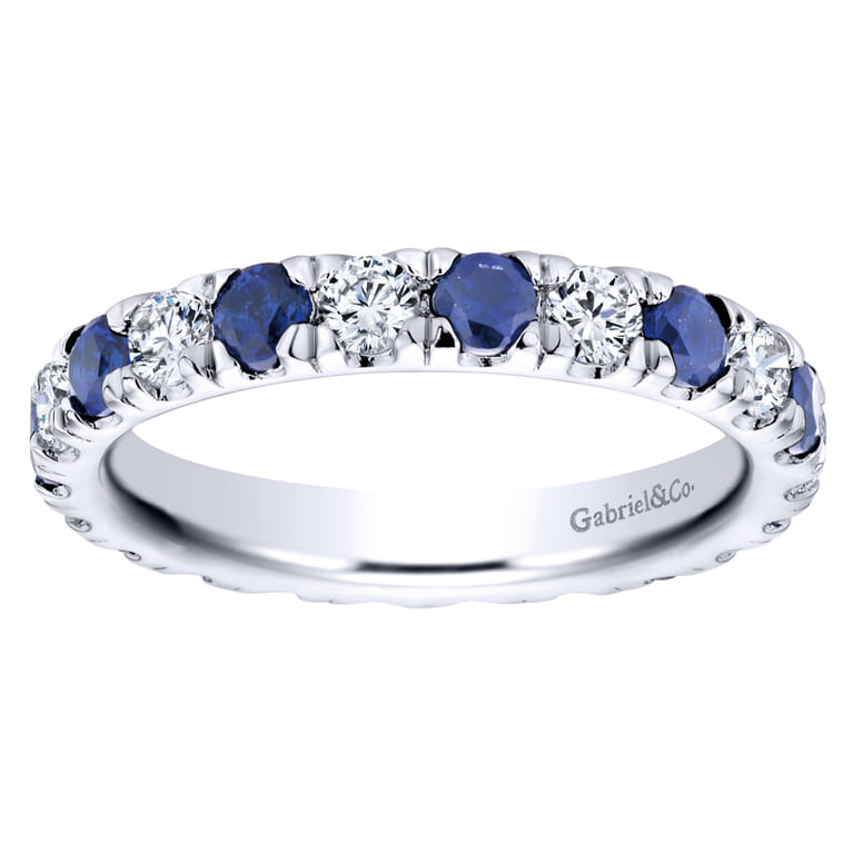 Eternity Band Wedding Ring in 14k White Gold with Round Sapphire at Gabriel & Co. - Shot 5