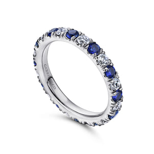 Bari - 14K White Gold French Pave Set Sapphire and Diamond Eternity Band