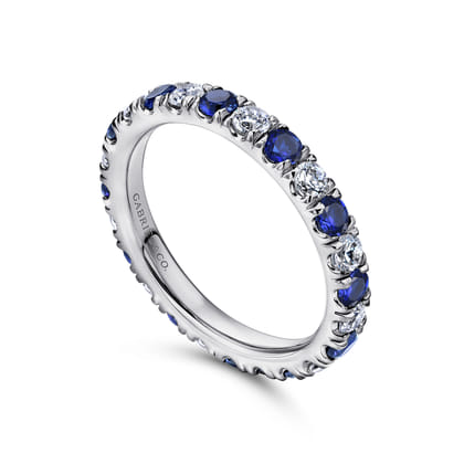 Bari - 14K White Gold French Pave Set Sapphire and Diamond Eternity Band