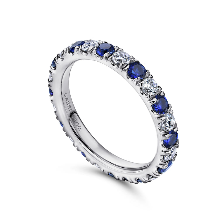 Eternity Band Wedding Ring in 14k White Gold with Round Sapphire at Gabriel & Co. - Shot 3