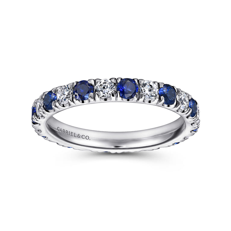 Eternity Band Wedding Ring in 14k White Gold with Round Sapphire at Gabriel & Co. - Shot 4