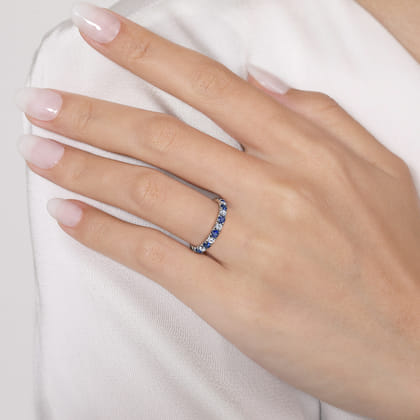 Bari - 14K White Gold French Pave Set Sapphire and Diamond Eternity Band