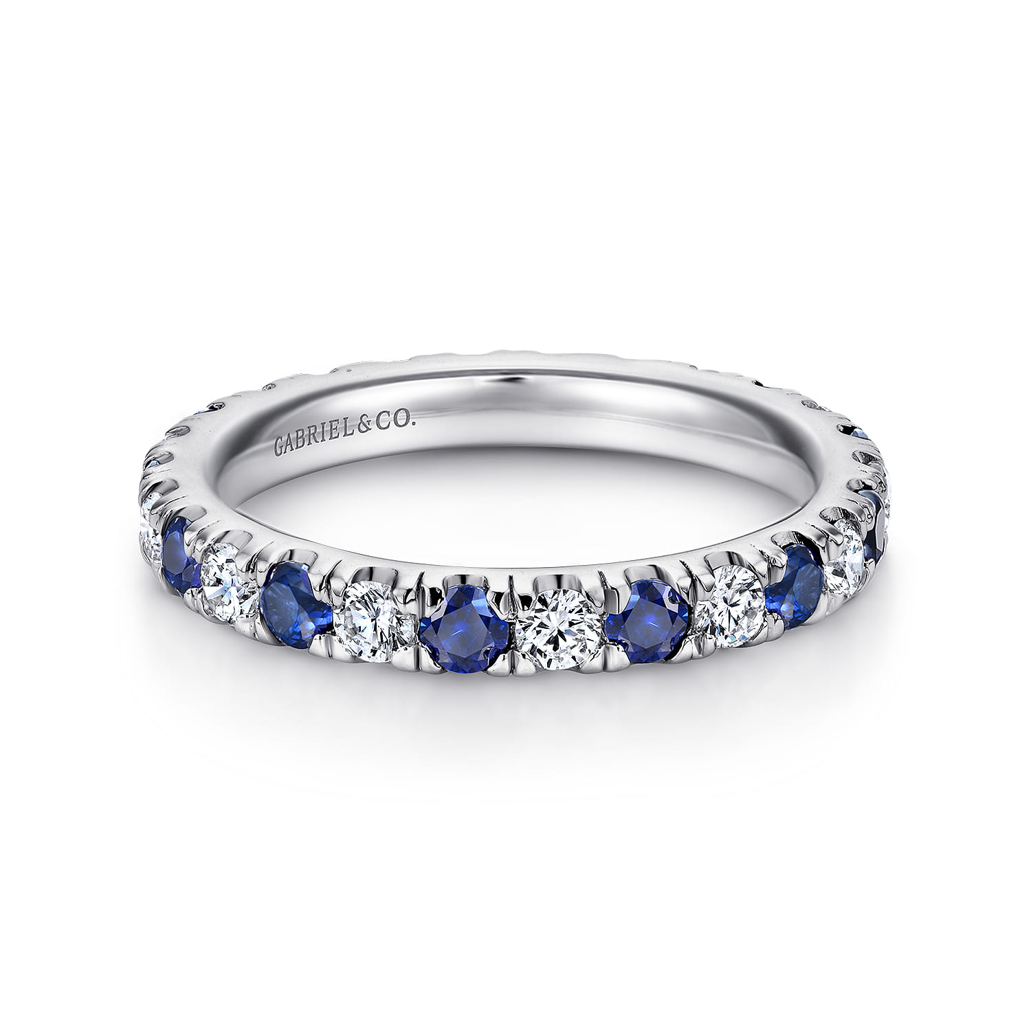 Eternity Band Wedding Ring in 14k White Gold with Round Sapphire at Gabriel & Co. - Shot 1