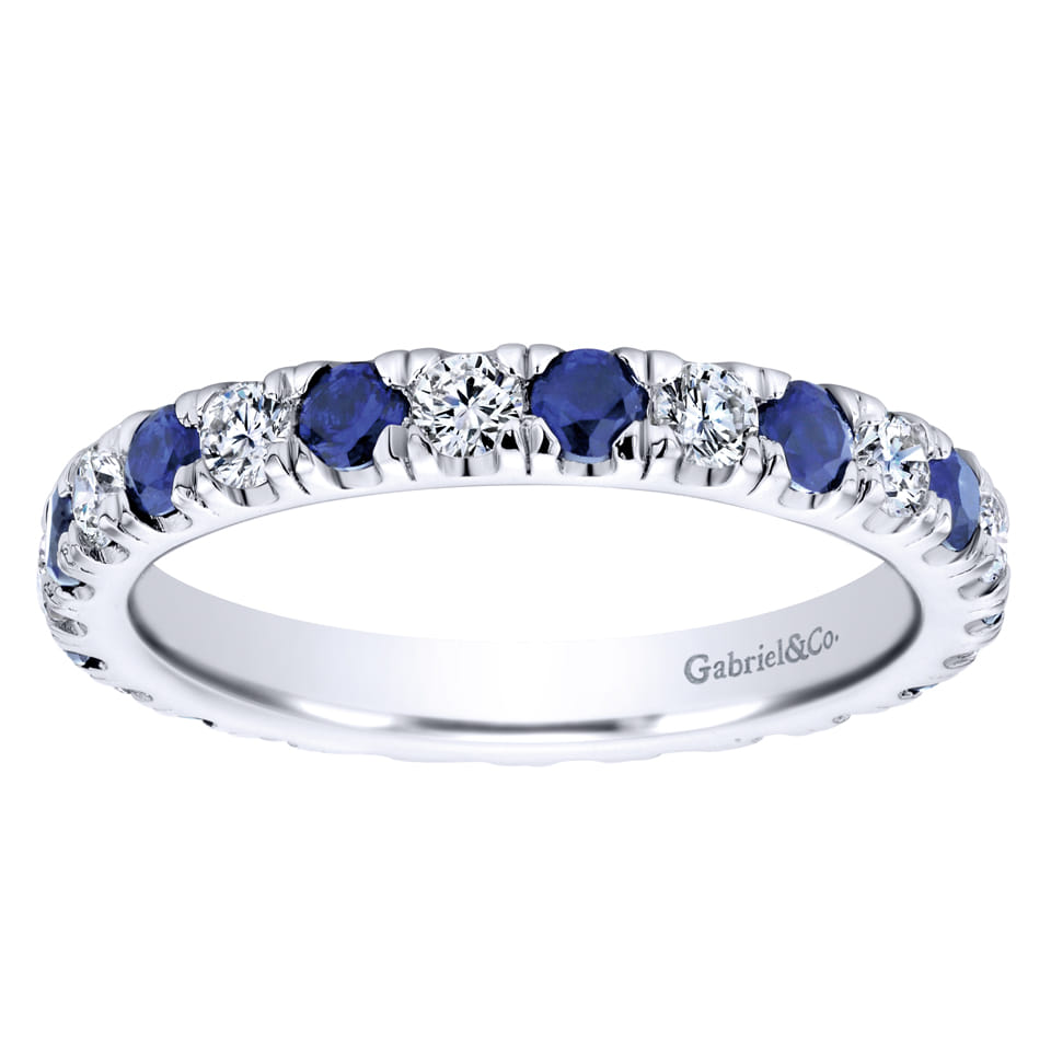 Eternity Band Wedding Ring in 14k White Gold with Round Sapphire at Gabriel & Co. - Shot 5
