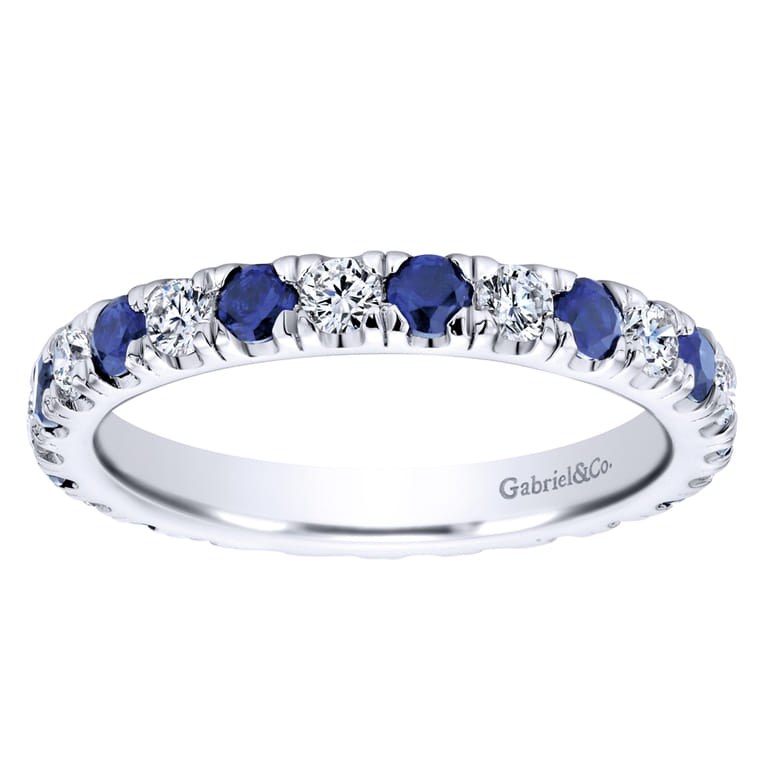Eternity Band Wedding Ring in 14k White Gold with Round Sapphire at Gabriel & Co. - Shot 5
