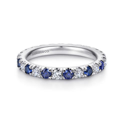 14K White Gold French Pavé Set Sapphire and Diamond Eternity Band