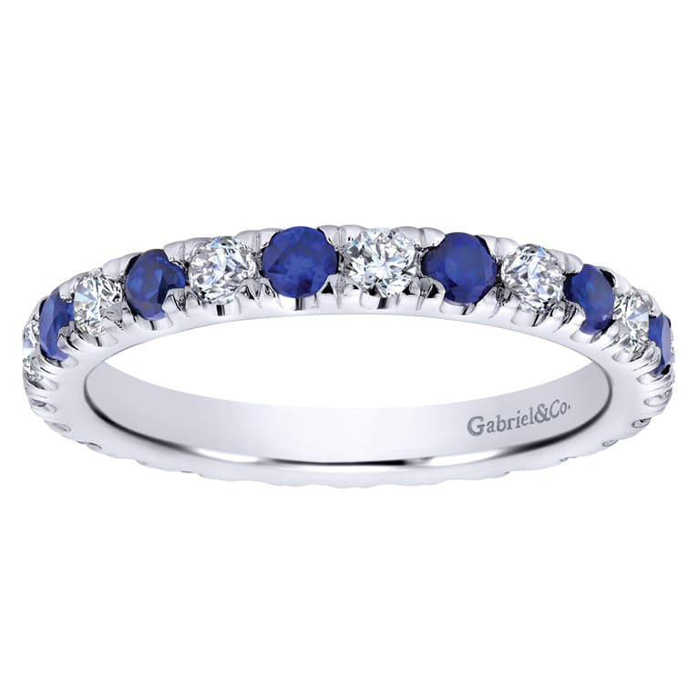 Eternity Band Wedding Ring in 14k White Gold with Round Sapphire at Gabriel & Co. - Shot 5