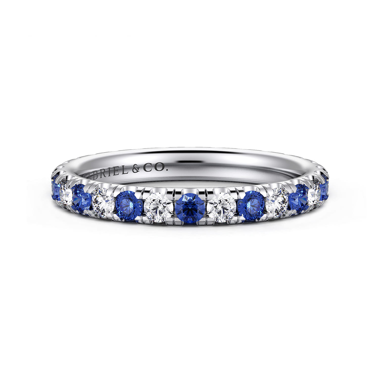 Eternity Band Wedding Ring in 14k White Gold with Round Sapphire at Gabriel & Co. - Shot 1