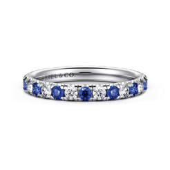 Bari - 14K White Gold French Pave Set Sapphire and Diamond Eternity Band