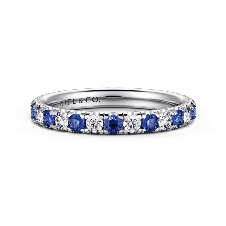 Eternity Band Wedding Ring in 14k White Gold with Round Sapphire at Gabriel & Co. - Shot 1