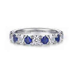 Bari - 14K White Gold French Pave Set Sapphire and Diamond Eternity Band
