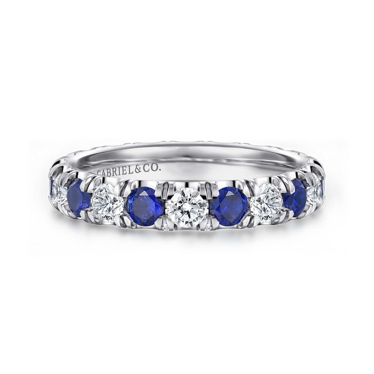 Eternity Band Wedding Ring in 14k White Gold with Round Sapphire at Gabriel & Co. - Shot 1