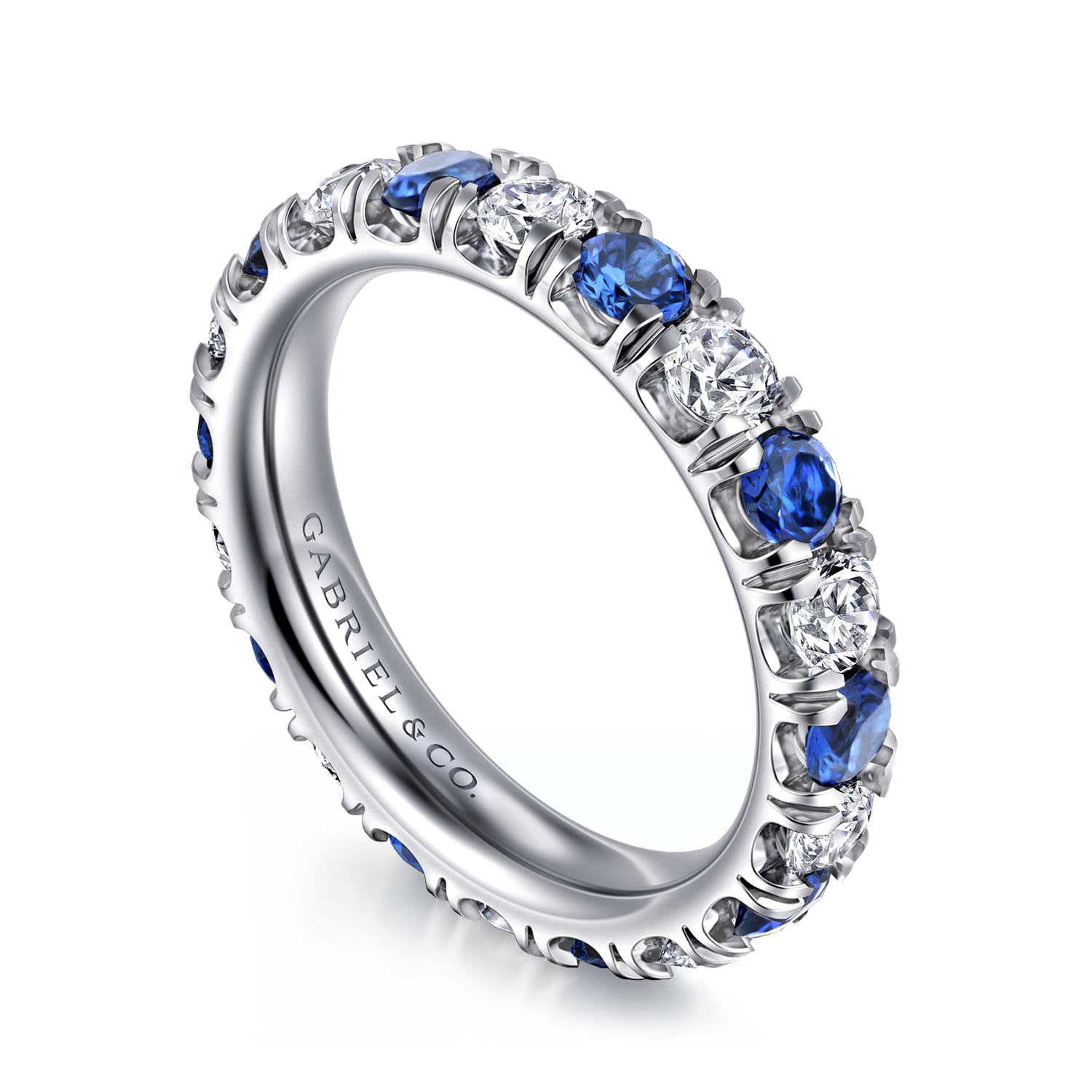 Eternity Band Wedding Ring in 14k White Gold with Round Sapphire at Gabriel & Co. - Shot 3