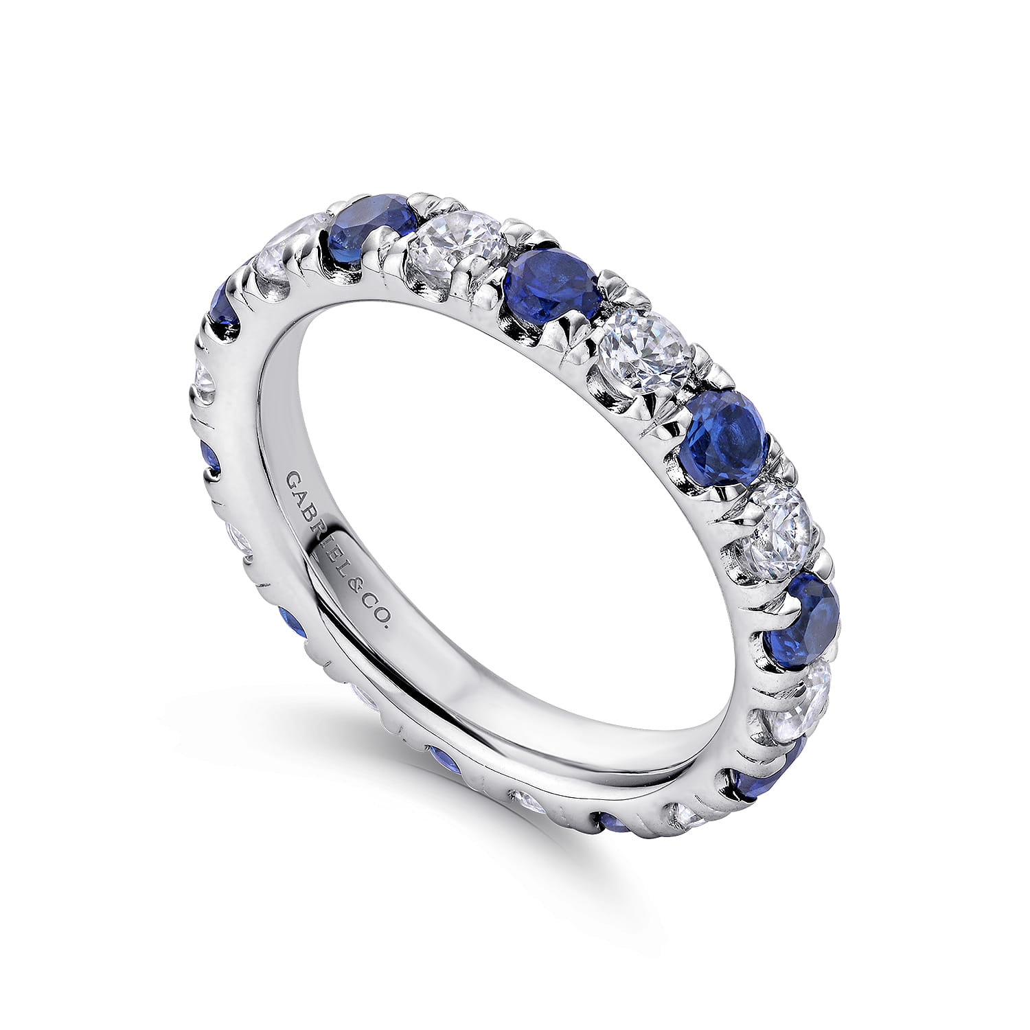 Eternity Band Wedding Ring in 14k White Gold with Round Sapphire at Gabriel & Co. - Shot 3
