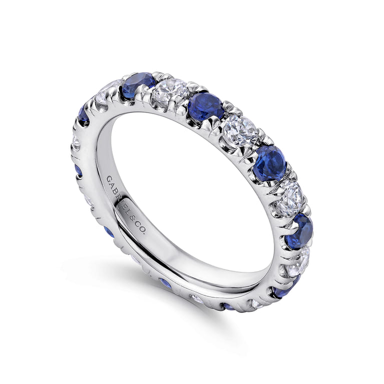 Eternity Band Wedding Ring in 14k White Gold with Round Sapphire at Gabriel & Co. - Shot 3