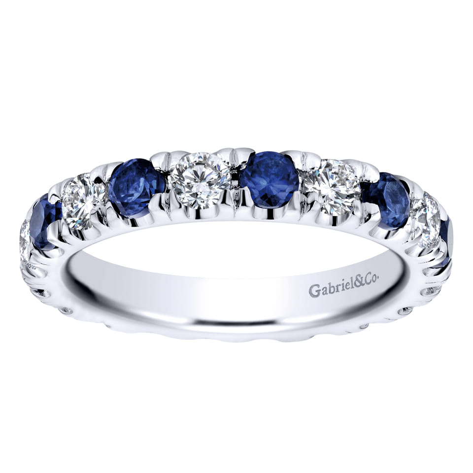 Eternity Band Wedding Ring in 14k White Gold with Round Sapphire at Gabriel & Co. - Shot 5