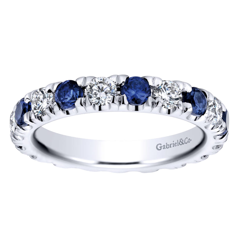 Eternity Band Wedding Ring in 14k White Gold with Round Sapphire at Gabriel & Co. - Shot 5
