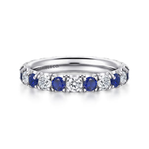 Bari - 14K White Gold French Pave Set Sapphire and Diamond Eternity Band
