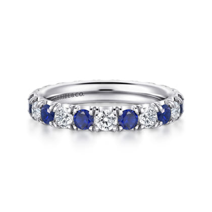 Bari - 14K White Gold French Pave Set Sapphire and Diamond Eternity Band