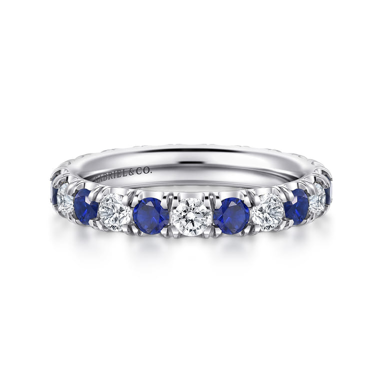 Eternity Band Wedding Ring in 14k White Gold with Round Sapphire at Gabriel & Co. - Shot 1