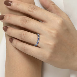 Bari - 14K White Gold French Pave Set Sapphire and Diamond Eternity Band