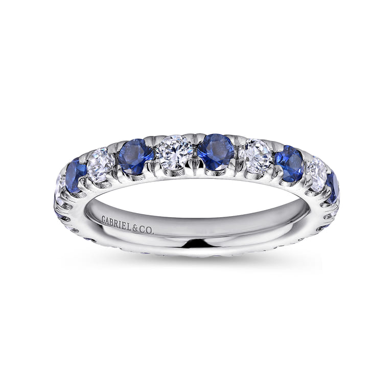 Eternity Band Wedding Ring in 14k White Gold with Round Sapphire at Gabriel & Co. - Shot 4