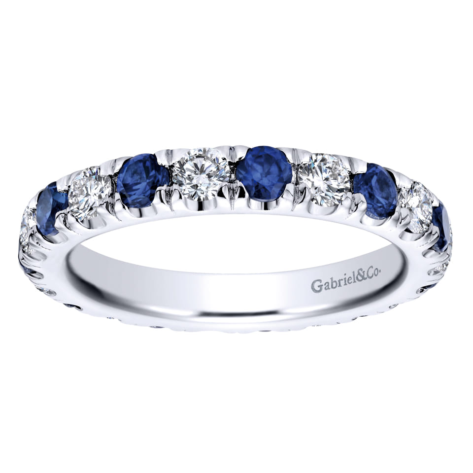 Eternity Band Wedding Ring in 14k White Gold with Round Sapphire at Gabriel & Co. - Shot 5