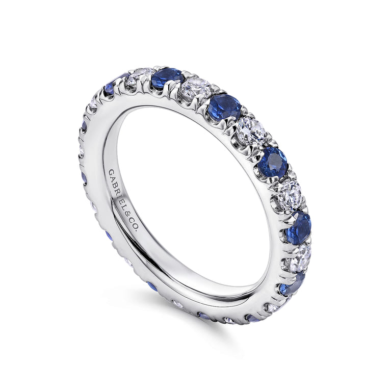 Eternity Band Wedding Ring in 14k White Gold with Round Sapphire at Gabriel & Co. - Shot 3