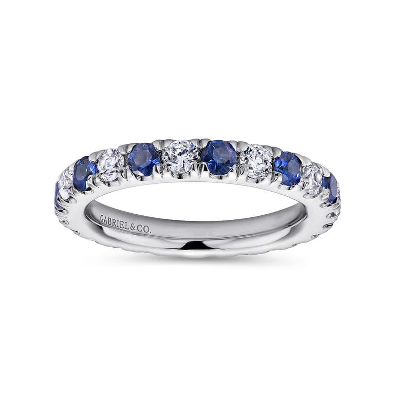Eternity Band Wedding Ring in 14k White Gold with Round Sapphire at Gabriel & Co. - Shot 4