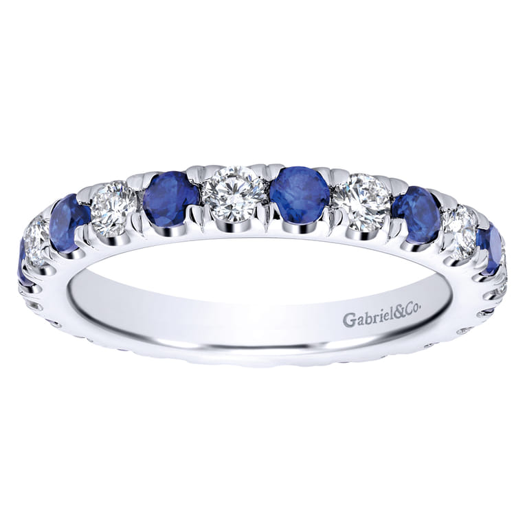 Eternity Band Wedding Ring in 14k White Gold with Round Sapphire at Gabriel & Co. - Shot 5