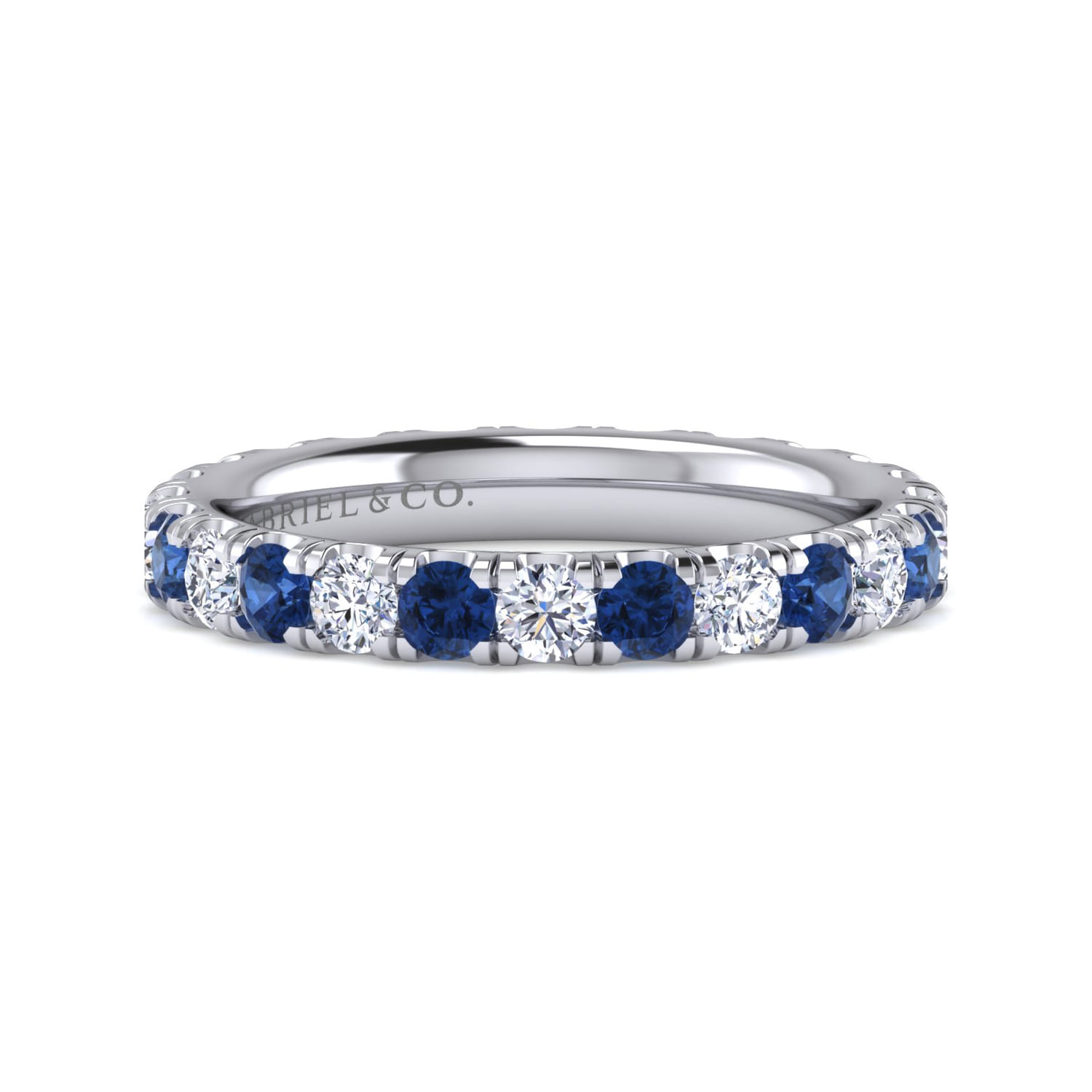 Eternity Band Wedding Ring in 14k White Gold with Round Sapphire at Gabriel & Co. - Shot 1
