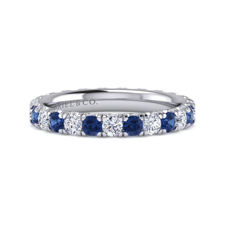 Eternity Band Wedding Ring in 14k White Gold with Round Sapphire at Gabriel & Co. - Shot 1