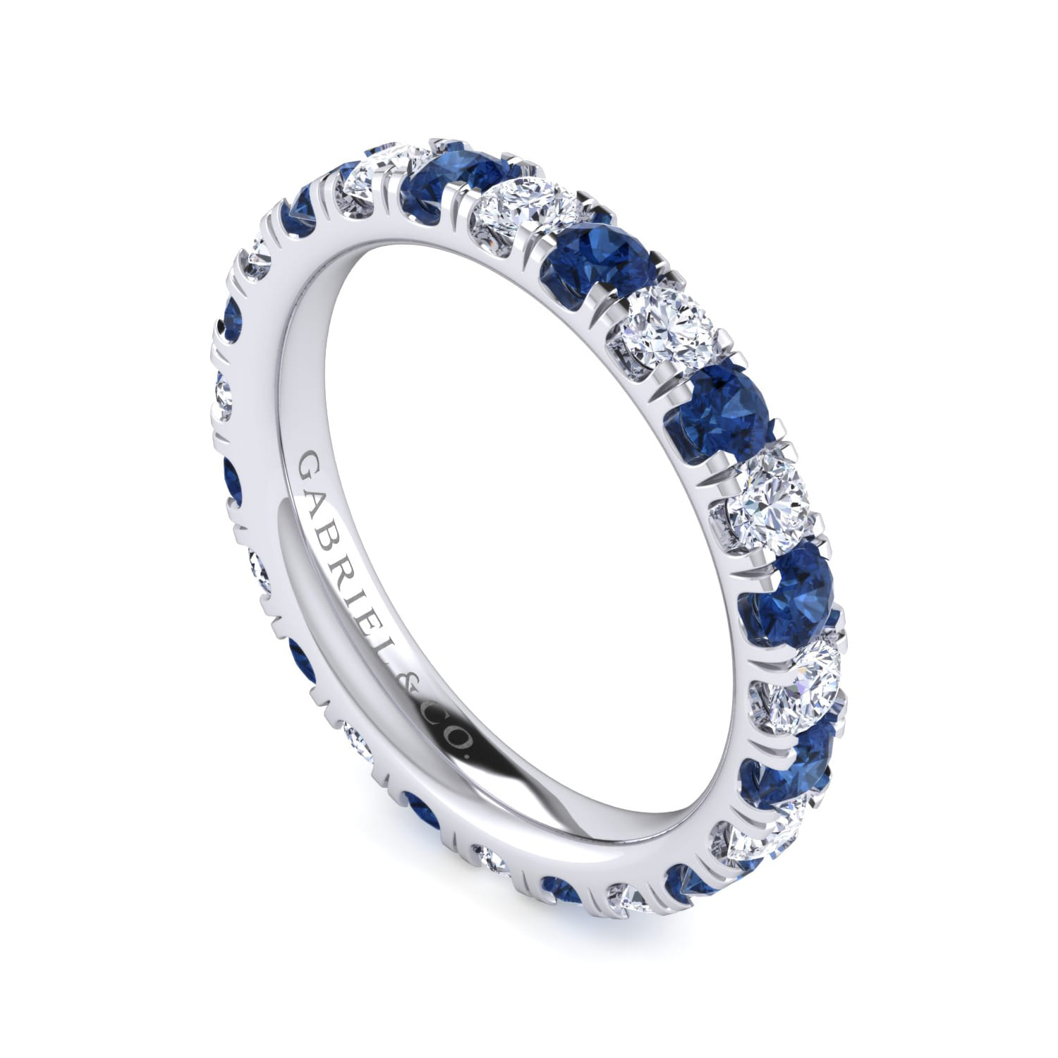 Eternity Band Wedding Ring in 14k White Gold with Round Sapphire at Gabriel & Co. - Shot 3