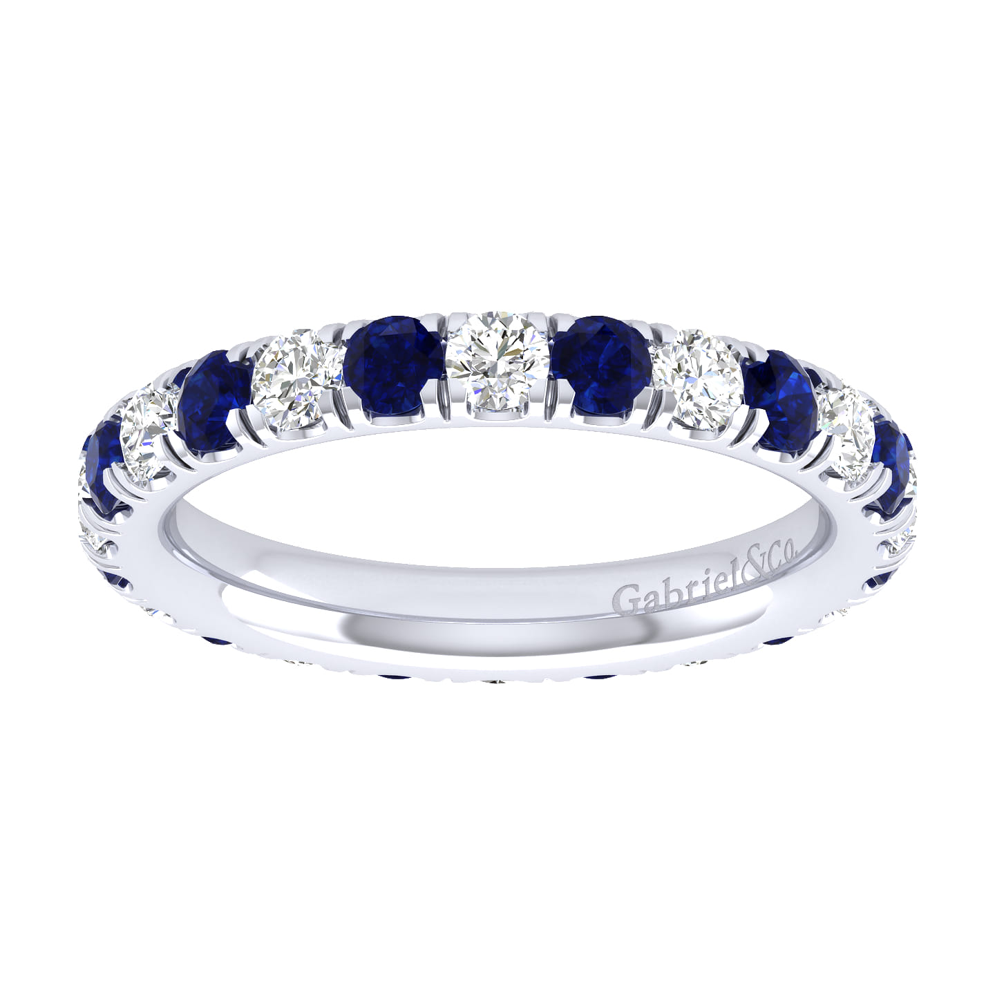 Eternity Band Wedding Ring in 14k White Gold with Round Sapphire at Gabriel & Co. - Shot 5