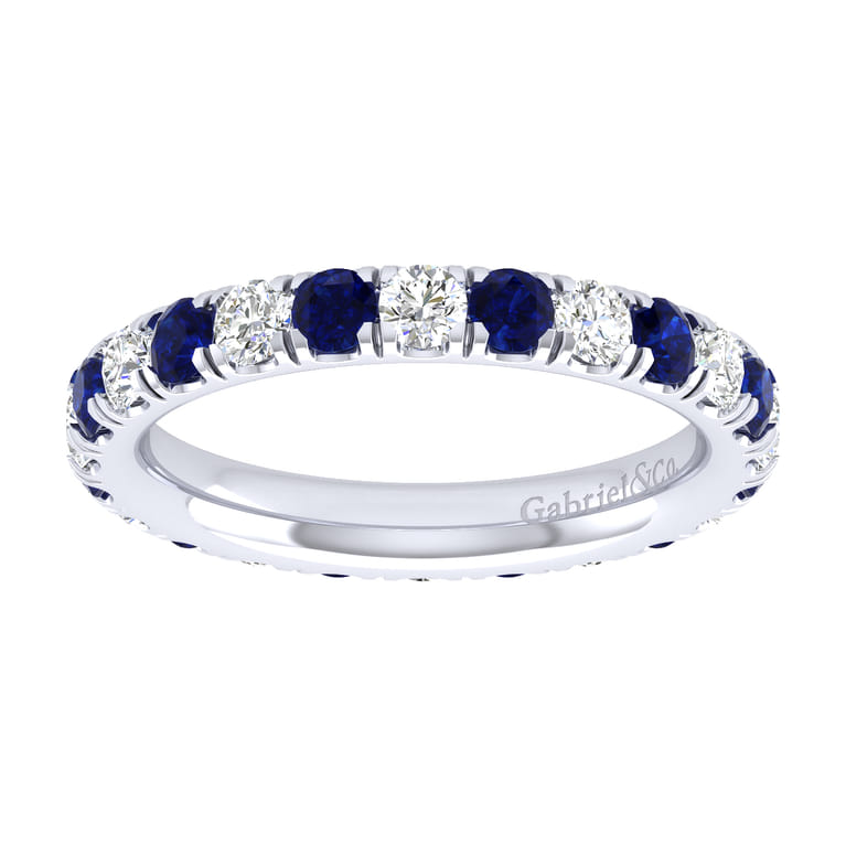 Eternity Band Wedding Ring in 14k White Gold with Round Sapphire at Gabriel & Co. - Shot 5