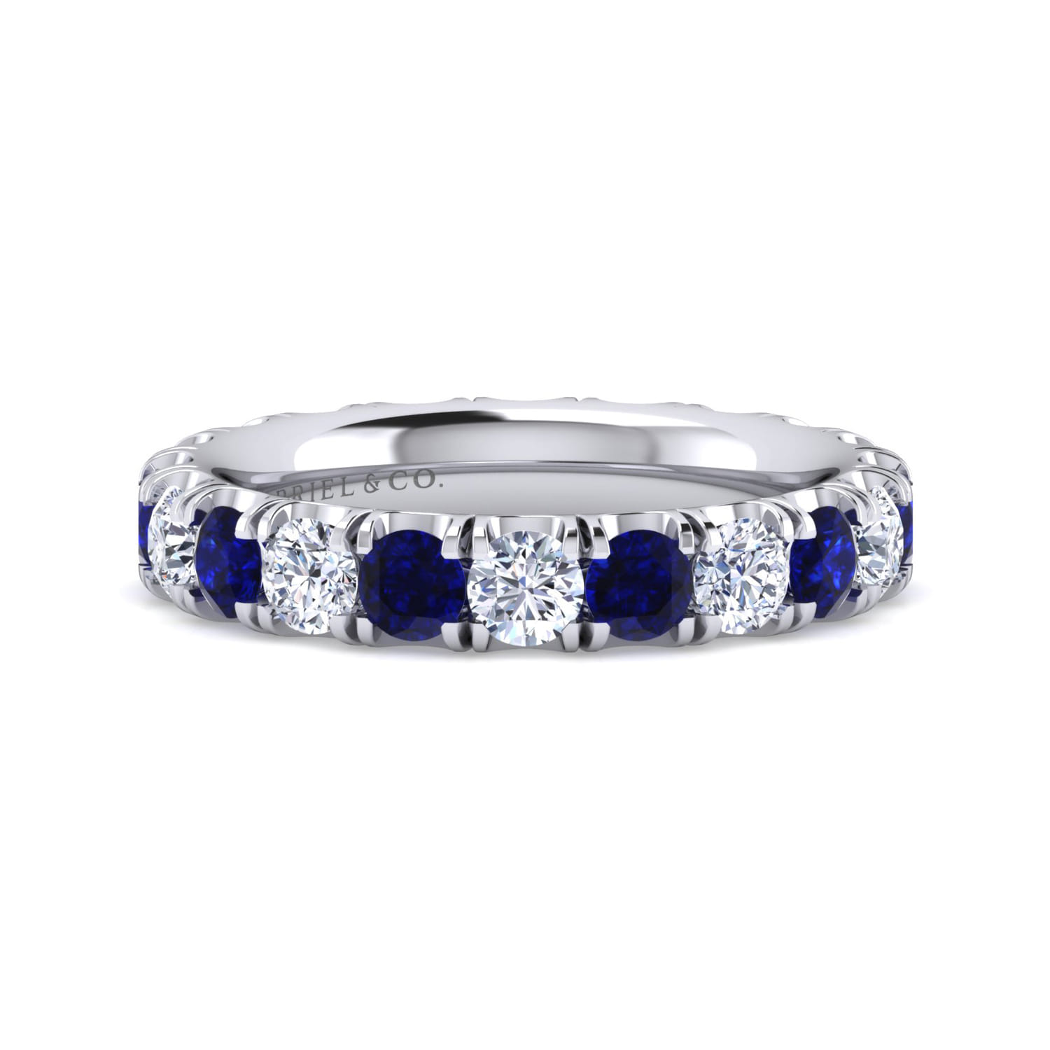 Eternity Band Wedding Ring in 14k White Gold with Round Sapphire at Gabriel & Co. - Shot 1