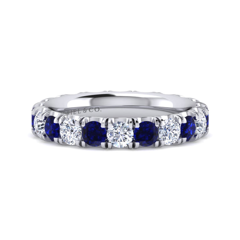 Eternity Band Wedding Ring in 14k White Gold with Round Sapphire at Gabriel & Co. - Shot 1