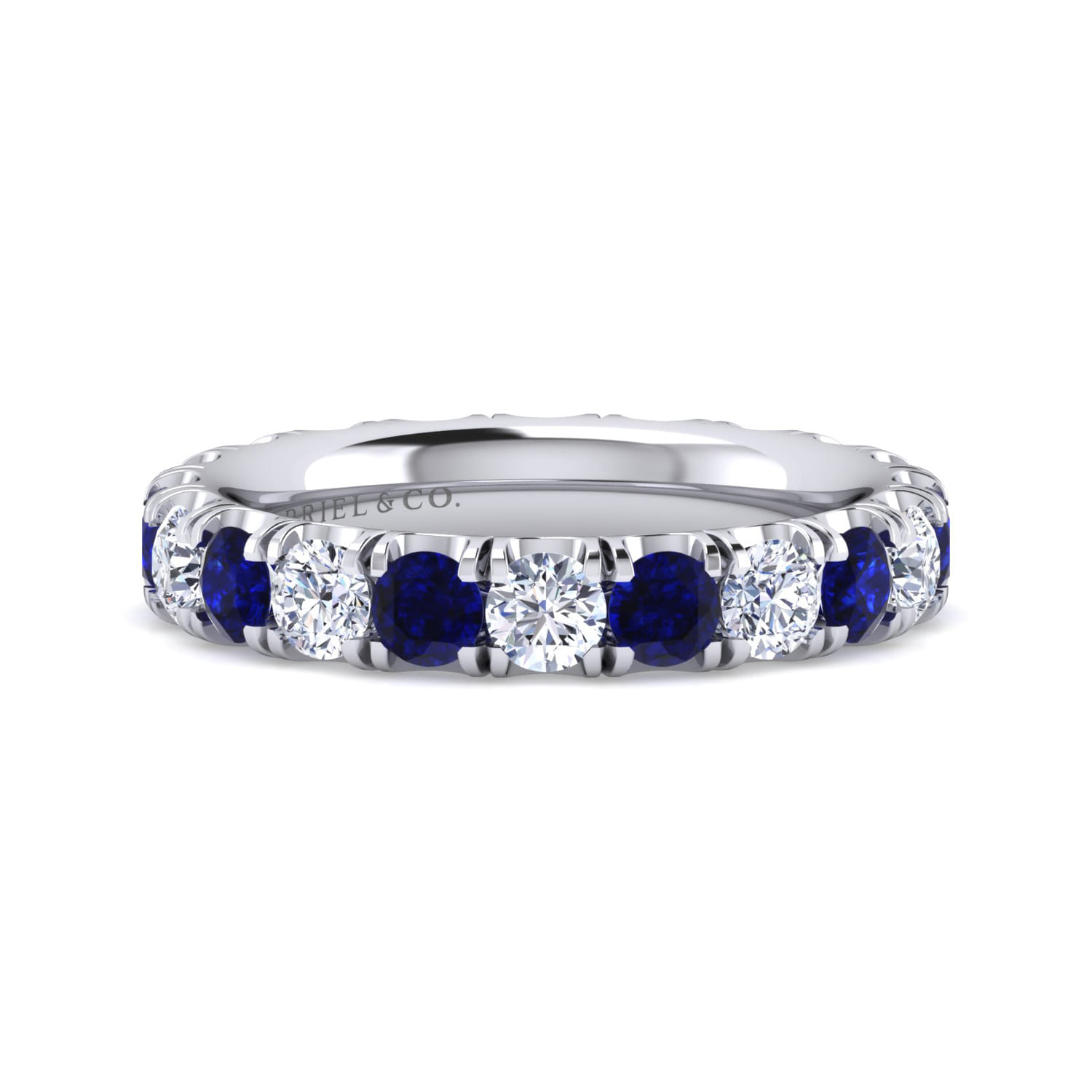 Eternity Band Wedding Ring in 14k White Gold with Round Sapphire at Gabriel & Co. - Shot 1