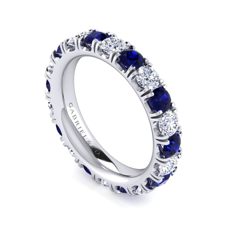 Eternity Band Wedding Ring in 14k White Gold with Round Sapphire at Gabriel & Co. - Shot 3