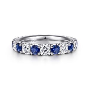 Bari - 14K White Gold French Pave Set Sapphire and Diamond Eternity Band