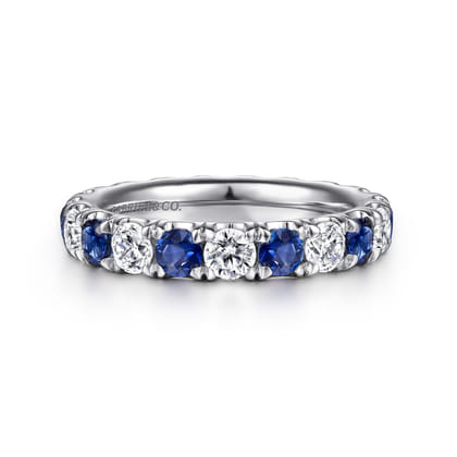 Bari - 14K White Gold French Pave Set Sapphire and Diamond Eternity Band