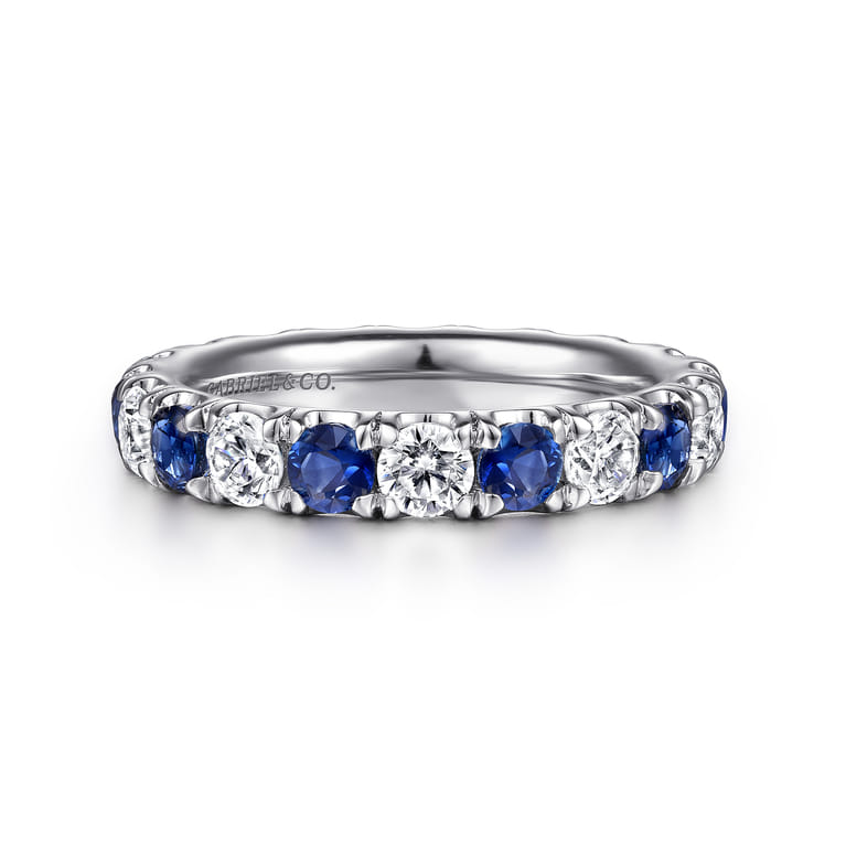 Eternity Band Wedding Ring in 14k White Gold with Round Sapphire at Gabriel & Co. - Shot 1