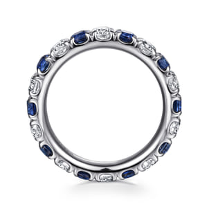 Bari - 14K White Gold French Pave Set Sapphire and Diamond Eternity Band